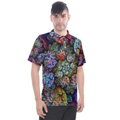 Floral Fractal 3d Art Pattern Men s Polo T-shirt by Cemarart