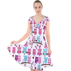 Owl Pattern Cap Sleeve Front Wrap Midi Dress by Cemarart