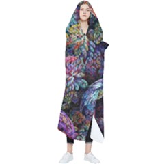 Floral Fractal 3d Art Pattern Wearable Blanket by Cemarart