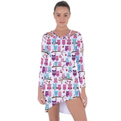 Owl Pattern Asymmetric Cut-out Shift Dress by Cemarart