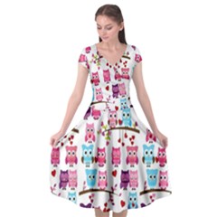 Owl Pattern Cap Sleeve Wrap Front Dress by Cemarart