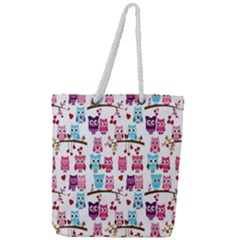 Owl Pattern Full Print Rope Handle Tote (large) by Cemarart