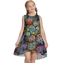 Floral Fractal 3d Art Pattern Kids  Frill Swing Dress