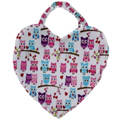 Owl Pattern Giant Heart Shaped Tote by Cemarart