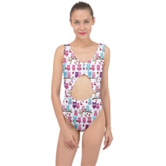 Owl Pattern Center Cut Out Swimsuit by Cemarart