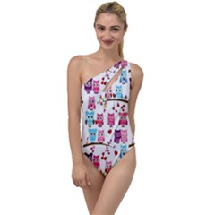 Owl Pattern To One Side Swimsuit by Cemarart