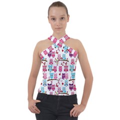 Owl Pattern Cross Neck Velour Top by Cemarart