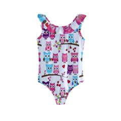 Owl Pattern Kids  Frill Swimsuit by Cemarart