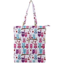 Owl Pattern Double Zip Up Tote Bag by Cemarart