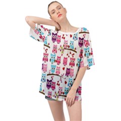 Owl Pattern Oversized Chiffon Top by Cemarart