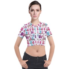 Owl Pattern Short Sleeve Cropped Jacket