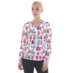 Owl Pattern Velvet Zip Up Jacket