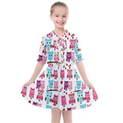 Owl Pattern Kids  All Frills Chiffon Dress