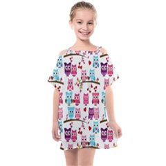 Owl Pattern Kids  One Piece Chiffon Dress