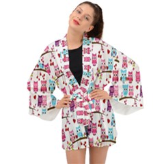 Owl Pattern Long Sleeve Kimono