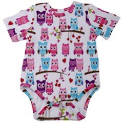 Owl Pattern Baby Short Sleeve Bodysuit by Cemarart