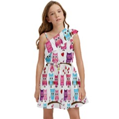 Owl Pattern Kids  One Shoulder Party Dress by Cemarart