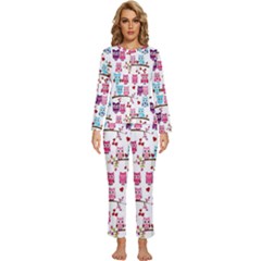 Owl Pattern Womens  Long Sleeve Lightweight Pajamas Set