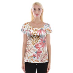 Red Flower Seamless Floral Flora Cap Sleeve Top by Cemarart