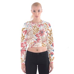 Red Flower Seamless Floral Flora Cropped Sweatshirt by Cemarart