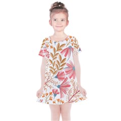 Red Flower Seamless Floral Flora Kids  Simple Cotton Dress by Cemarart