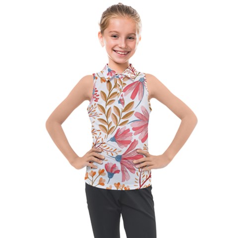 Red Flower Seamless Floral Flora Kids  Sleeveless Polo T-shirt by Cemarart