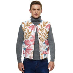 Red Flower Seamless Floral Flora Men s Button Up Puffer Vest	