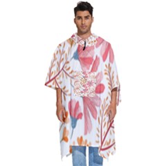 Red Flower Seamless Floral Flora Men s Hooded Rain Ponchos by Cemarart