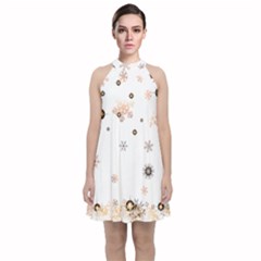 Golden-snowflake Velvet Halter Neckline Dress 