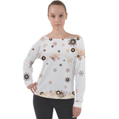 Golden-snowflake Off Shoulder Long Sleeve Velour Top by saad11