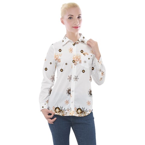 Golden-snowflake Women s Long Sleeve Pocket Shirt by saad11