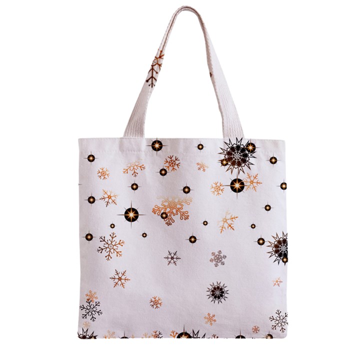 Golden-snowflake Zipper Grocery Tote Bag