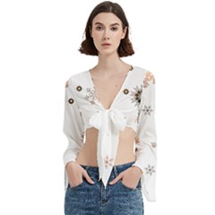 Golden-snowflake Trumpet Sleeve Cropped Top