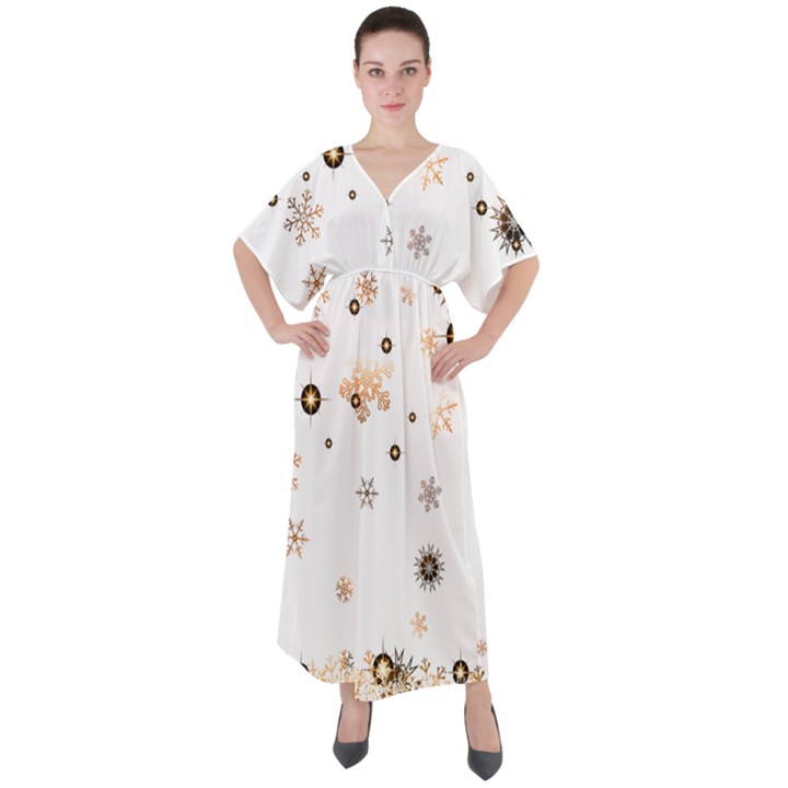 Golden-snowflake V-Neck Boho Style Maxi Dress