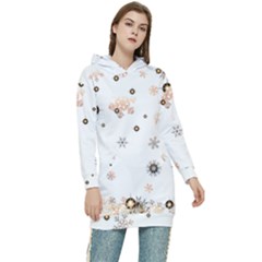 Golden-snowflake Women s Long Oversized Pullover Hoodie