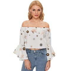 Golden-snowflake Off Shoulder Flutter Bell Sleeve Top