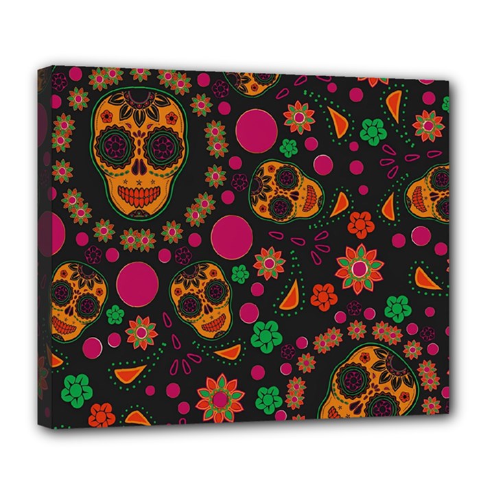 Skull Colorful Floral Flower Head Deluxe Canvas 24  x 20  (Stretched)