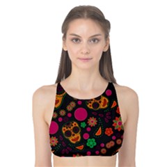 Skull Colorful Floral Flower Head Tank Bikini Top by Cemarart