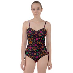 Skull Colorful Floral Flower Head Sweetheart Tankini Set by Cemarart