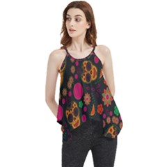 Skull Colorful Floral Flower Head Flowy Camisole Tank Top by Cemarart