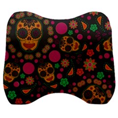 Skull Colorful Floral Flower Head Velour Head Support Cushion by Cemarart