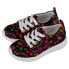 Skull Colorful Floral Flower Head Kids  Lightweight Sports Shoes by Cemarart