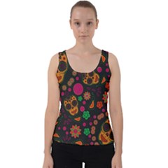 Skull Colorful Floral Flower Head Velvet Tank Top by Cemarart