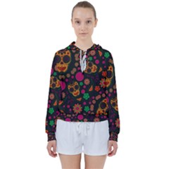 Skull Colorful Floral Flower Head Women s Tie Up Sweat