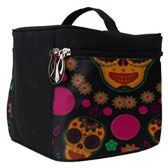 Skull Colorful Floral Flower Head Make Up Travel Bag (small) by Cemarart