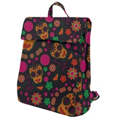 Skull Colorful Floral Flower Head Flap Top Backpack