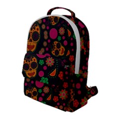 Skull Colorful Floral Flower Head Flap Pocket Backpack (large) by Cemarart