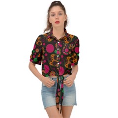 Skull Colorful Floral Flower Head Tie Front Shirt  by Cemarart