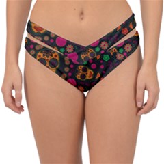 Skull Colorful Floral Flower Head Double Strap Halter Bikini Bottoms by Cemarart