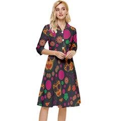 Skull Colorful Floral Flower Head Classy Knee Length Dress by Cemarart